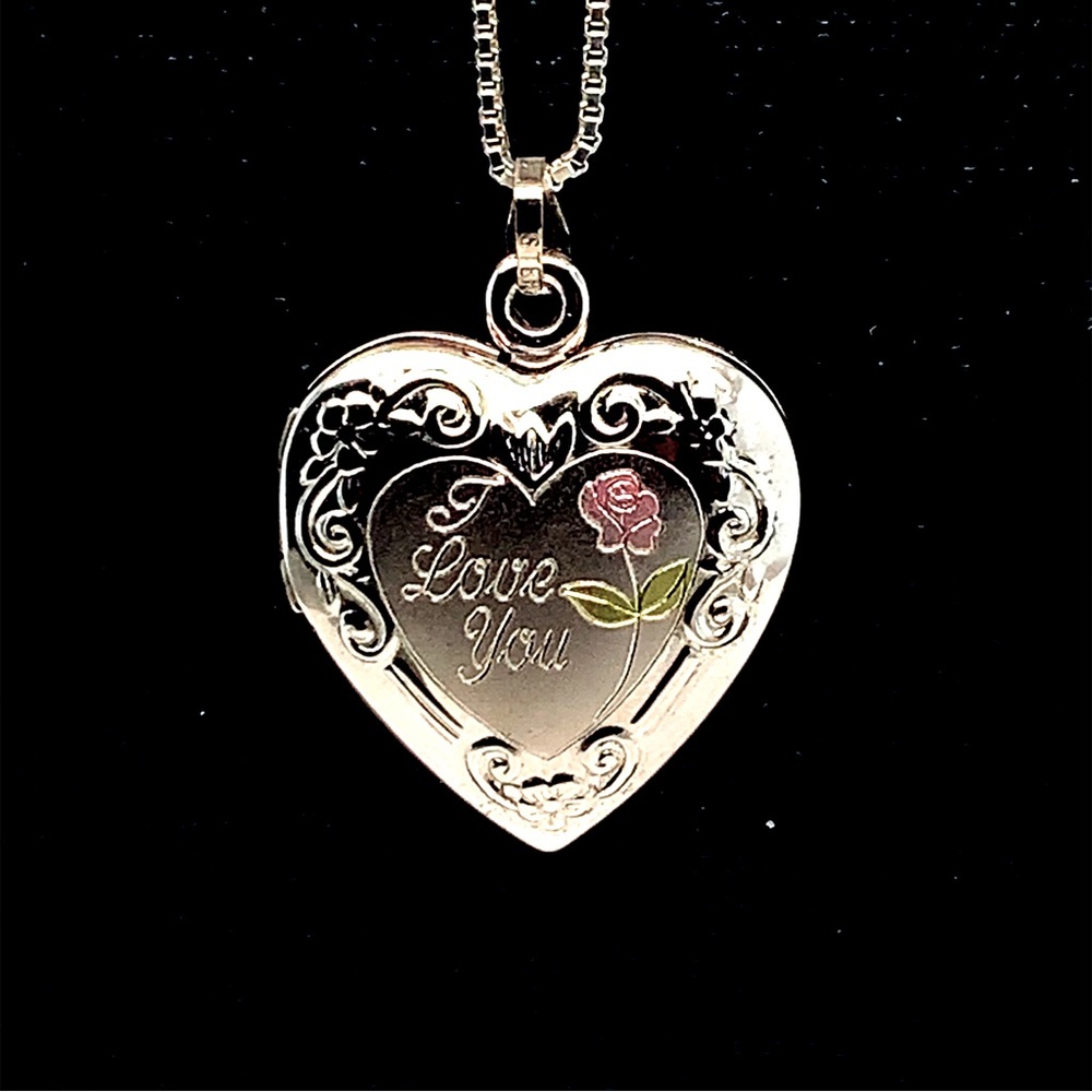 Silver 925 “I love you” heart locket Necklace 16”